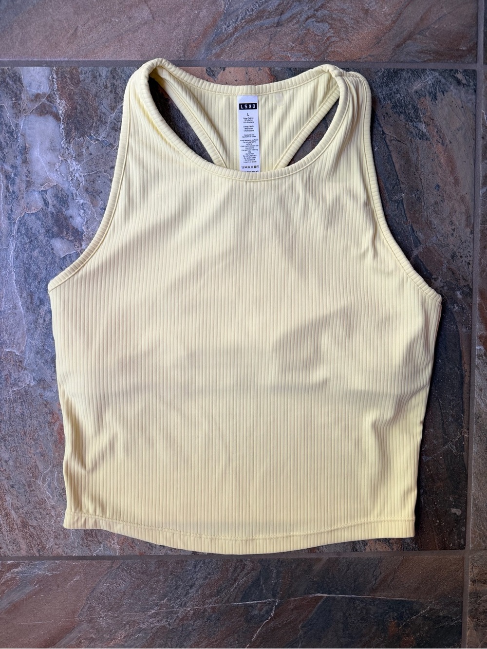 LSKD Women's Ribbed High Neck Cropped Tank Top Lemon Fizz Yellow Size Large L